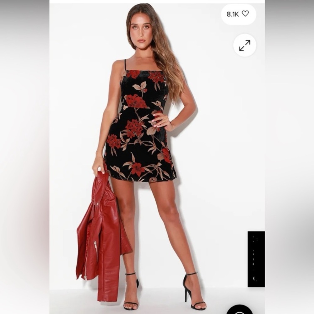 Lulu's Black and Red Floral Mini Dress